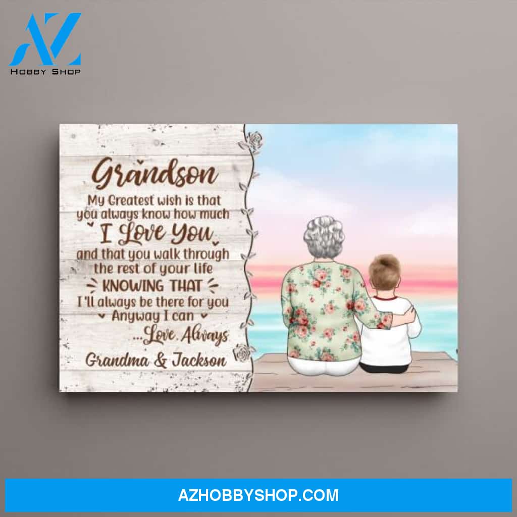 Personalized Canvas, To My Grandson, Grandma And Grandson Sitting, Christmas Gift For Grandson