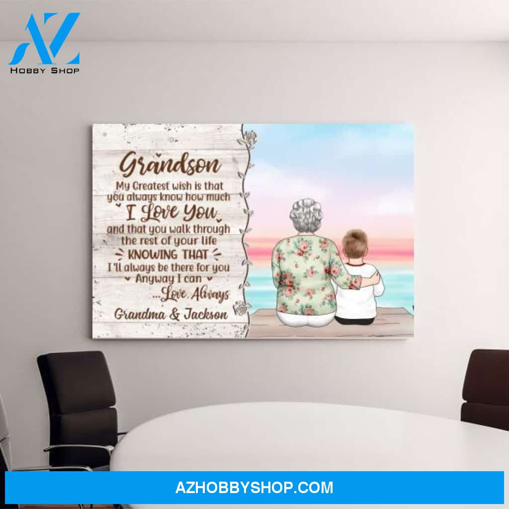 Personalized Canvas, To My Grandson, Grandma And Grandson Sitting, Christmas Gift For Grandson