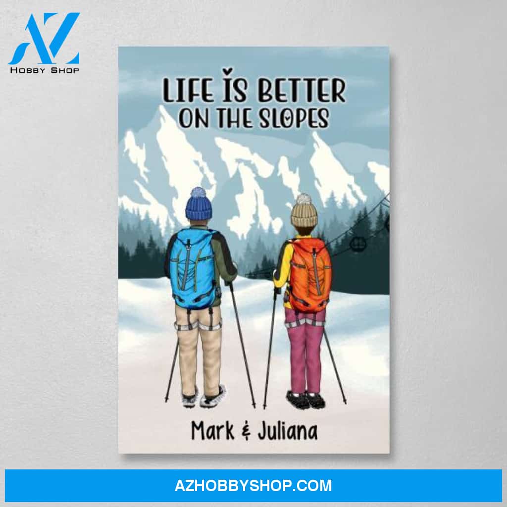 Personalized Canvas/Poster, Snowshoeing Couple and Friends, Gift for Snowshoeing Lovers
