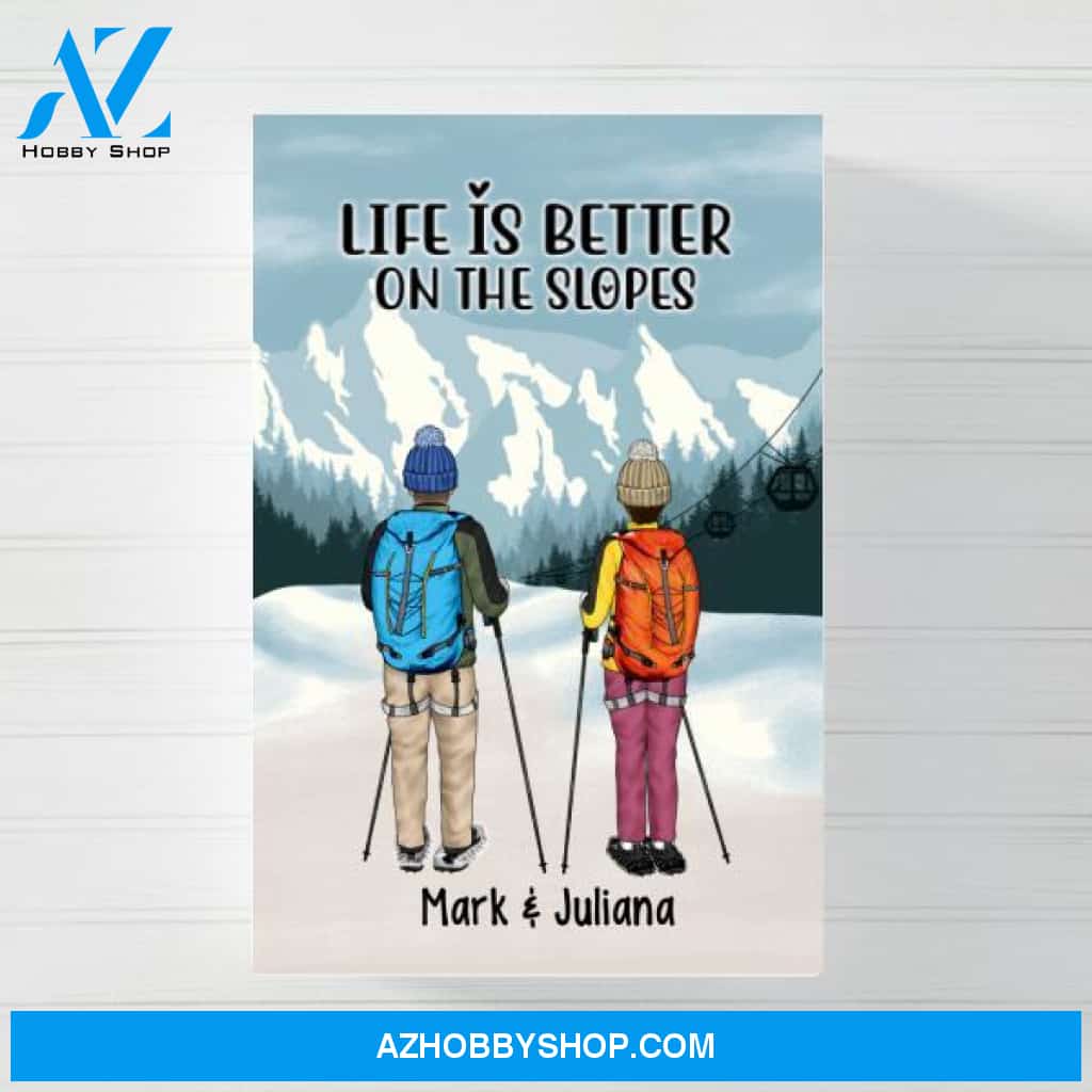 Personalized Canvas/Poster, Snowshoeing Couple and Friends, Gift for Snowshoeing Lovers