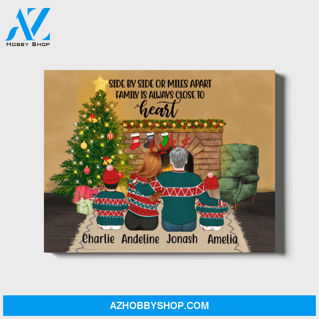 Personalized Landscape Canvas, Couple and Kids with Text, Custom Gift for Christmas