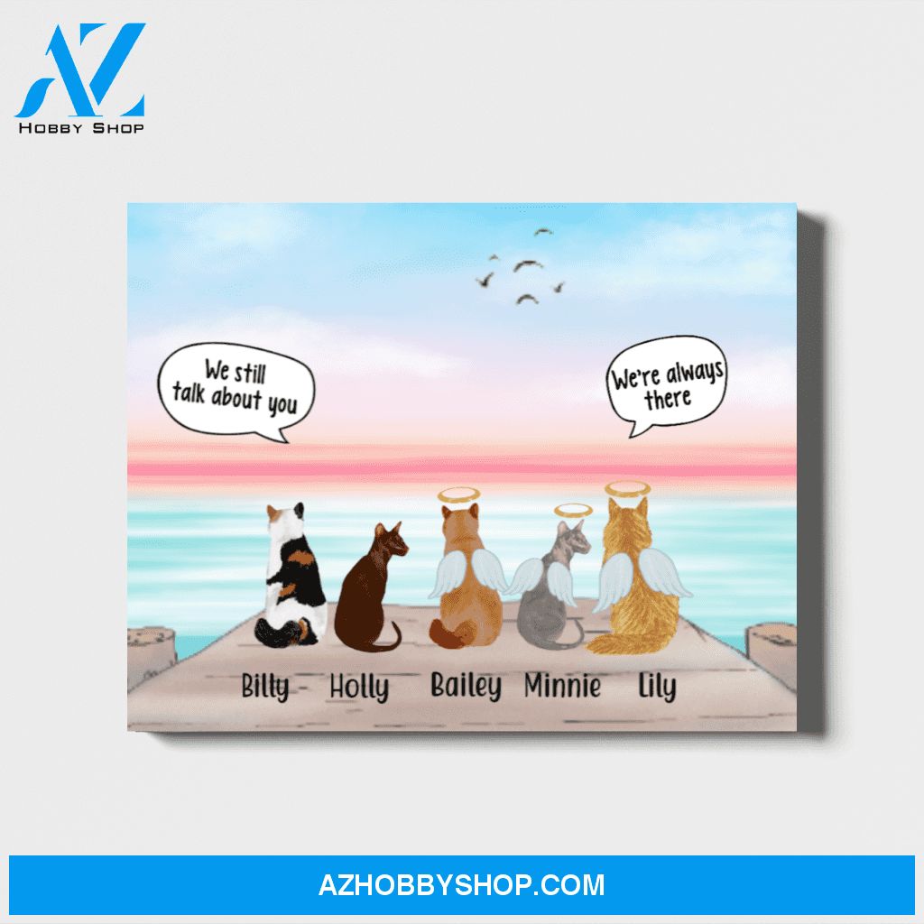 Personalized Landscape Canvas, Memorial Cats with Conversation, Custom Gifts for Cats Lovers