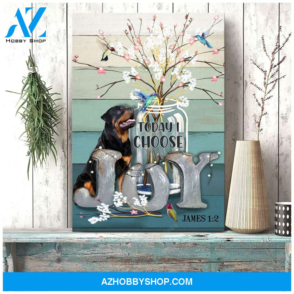 Rottweiler and flower vase - Today I choose joy Rottweiler Portrait Canvas Prints - Wall Art