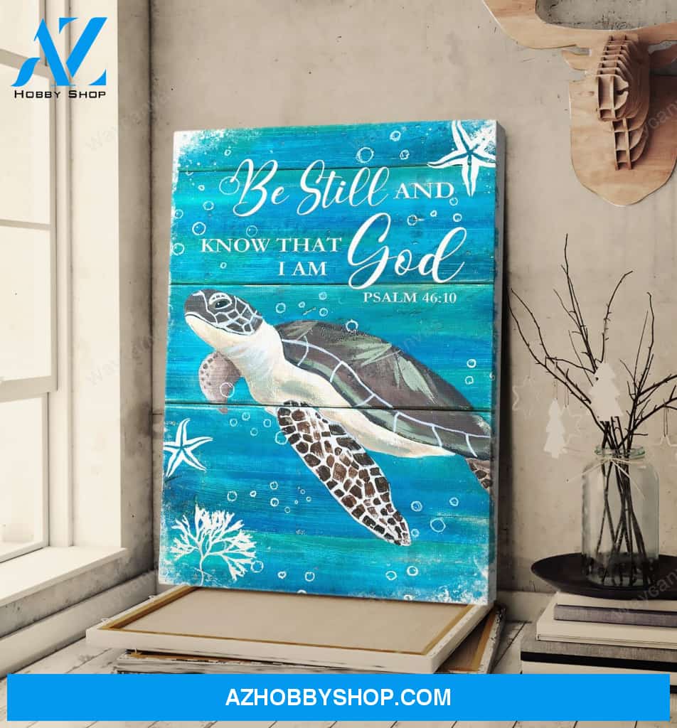 Sea turtle in the ocean - Be still and know that I am God - Jesus Portrait Canvas Prints - Wall Art